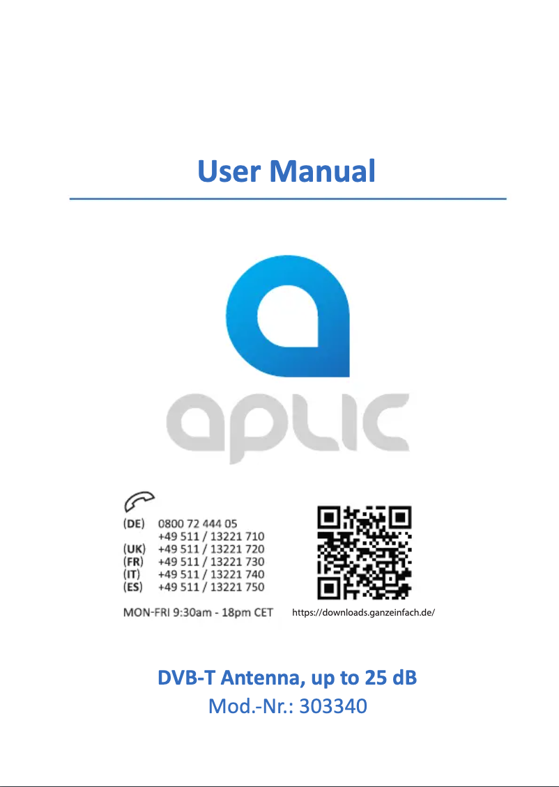 Page n°1 - Manuel utilisateur Aplic 303340