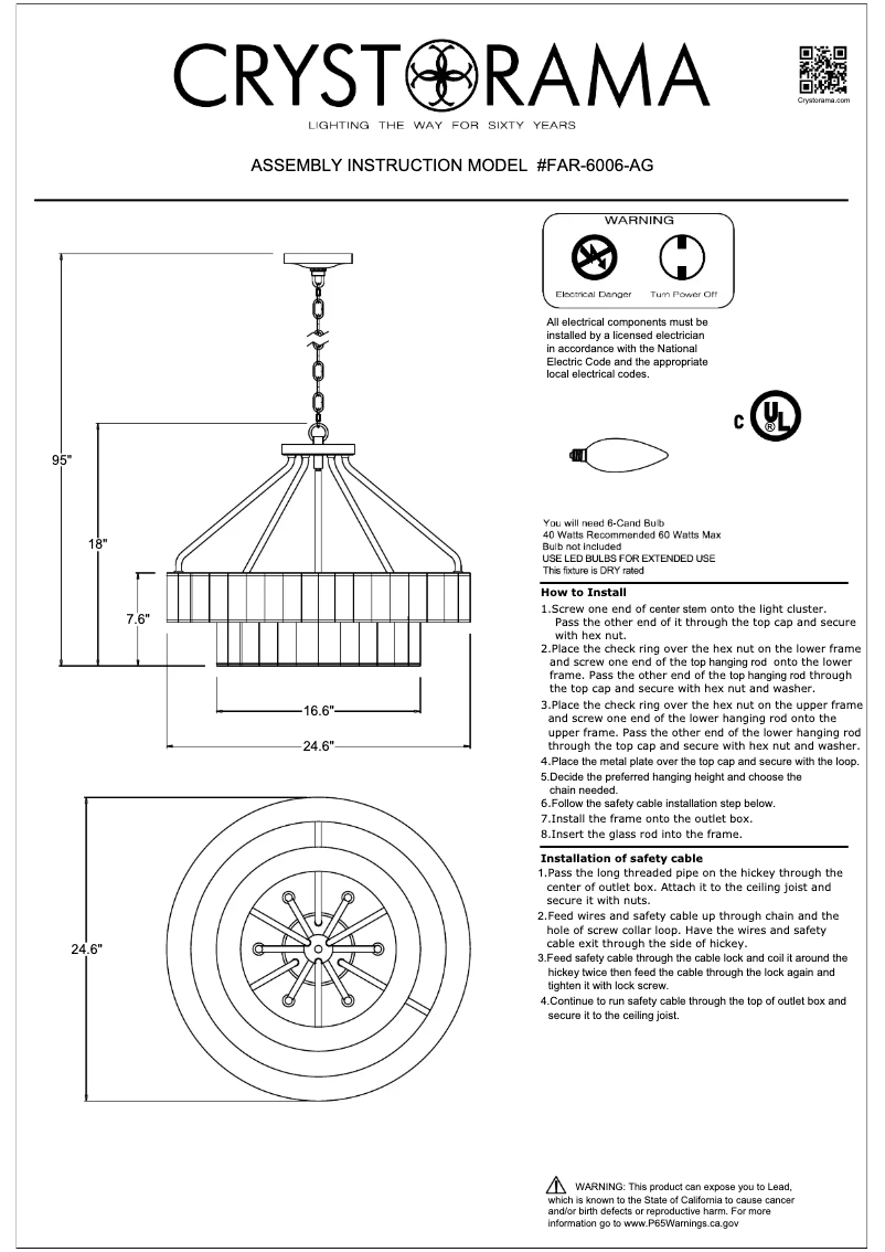 Page 1 de la notice Manuel utilisateur Crystorama Farris FAR-6006-AG