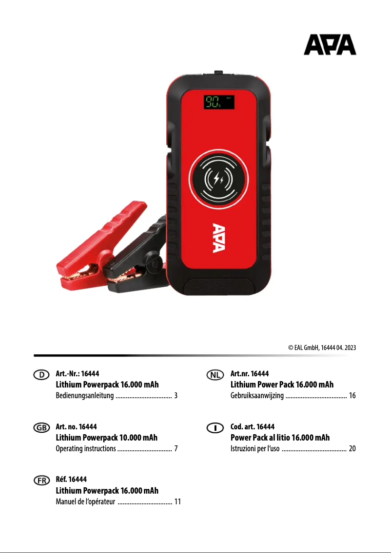 Page 1 de la notice Manuel utilisateur APA 16444