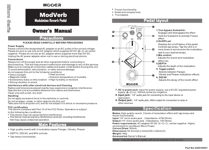 Página 1 del manual Manual de usuario Mooer Modverb