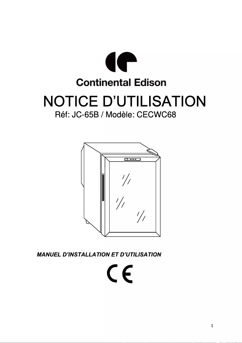 Page 1 de la notice Manuel utilisateur Continental Edison CECWC68T