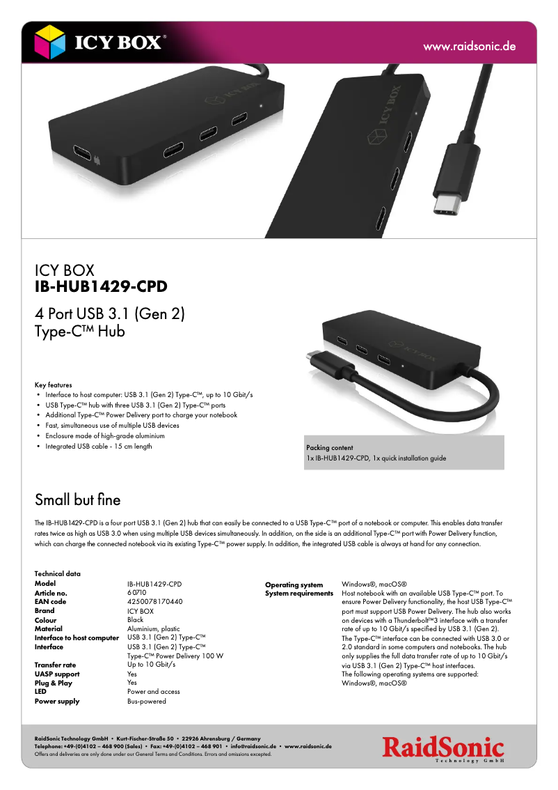 Page n°1 - Fiche technique Icy Box IB-HUB1429-CPD