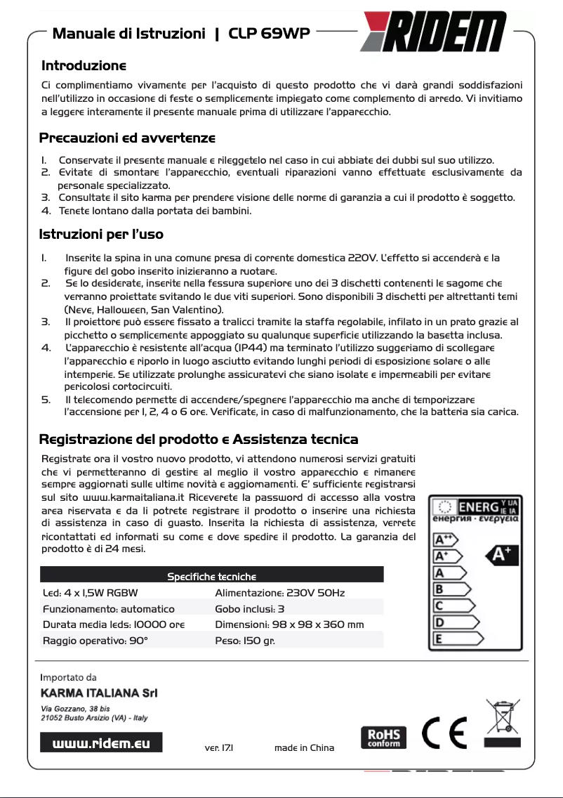 Page 1 de la notice Manuel utilisateur Karma CLP 69WP