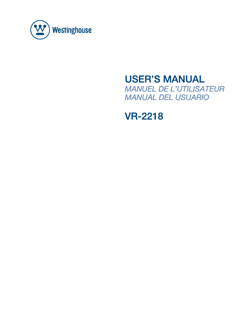 Page n°1 - Manuel utilisateur Westinghouse VR-2218