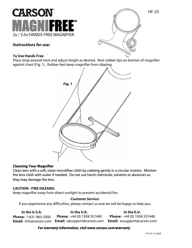 Page 1 de la notice Manuel utilisateur Carson HF-25