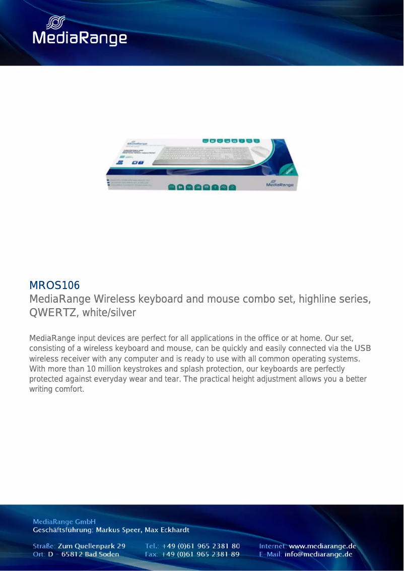 Page 1 de la notice Fiche technique MediaRange MROS106