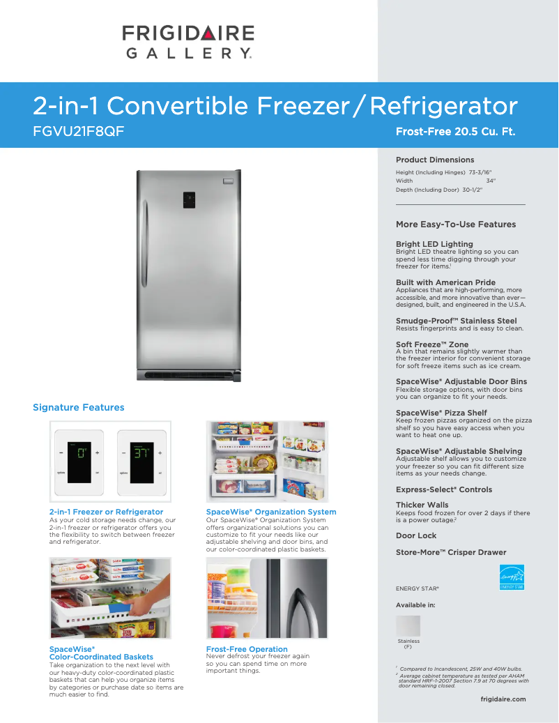 Page n°1 - Fiche technique Frigidaire FGVU21F8Q