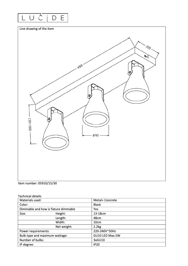 Page 1 de la notice Manuel utilisateur Lucide Concri 05910/15/30