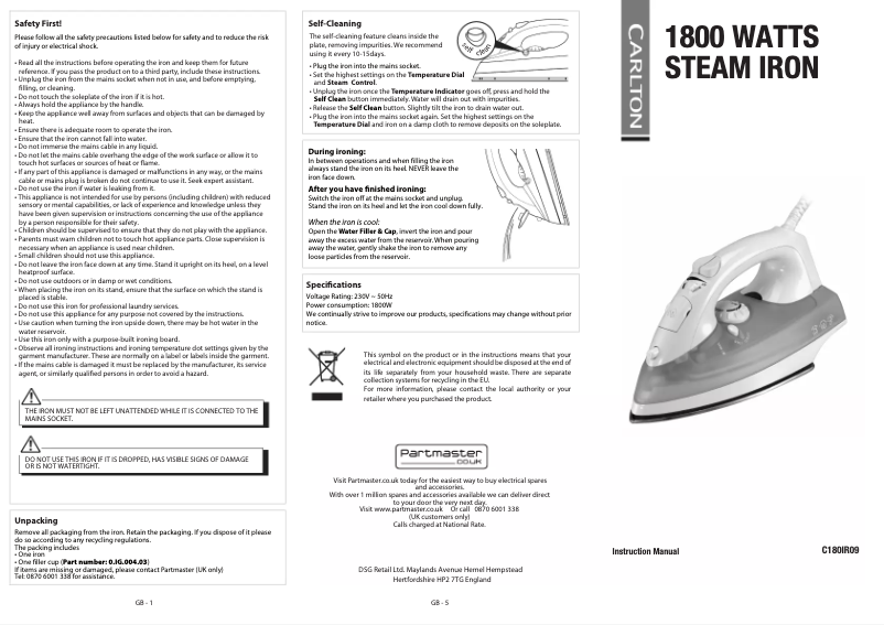 Image de la première page du manuel de l'appareil C180IR09