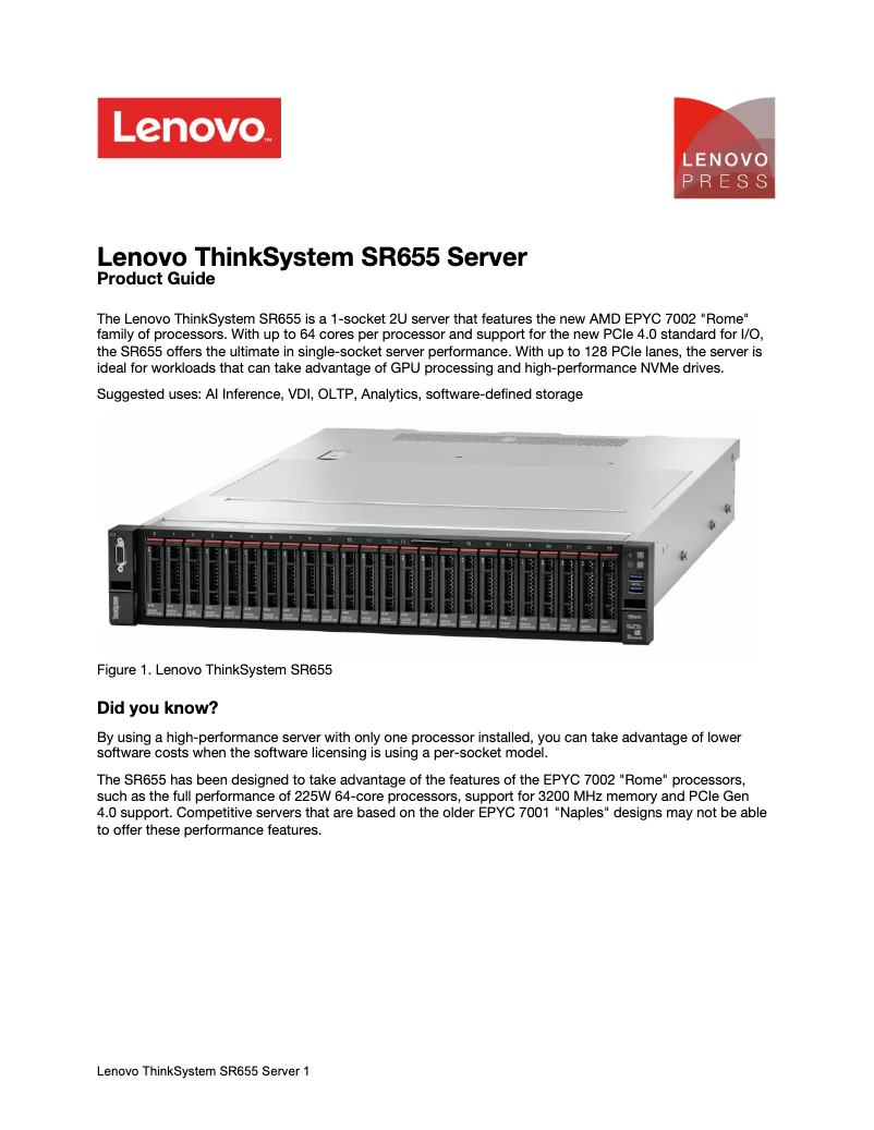 Page 1 de la notice Manuel utilisateur Lenovo ThinkSystem SR655