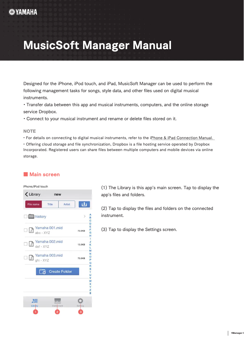 Page 1 de la notice Manuel utilisateur Yamaha MusicSoft Manager