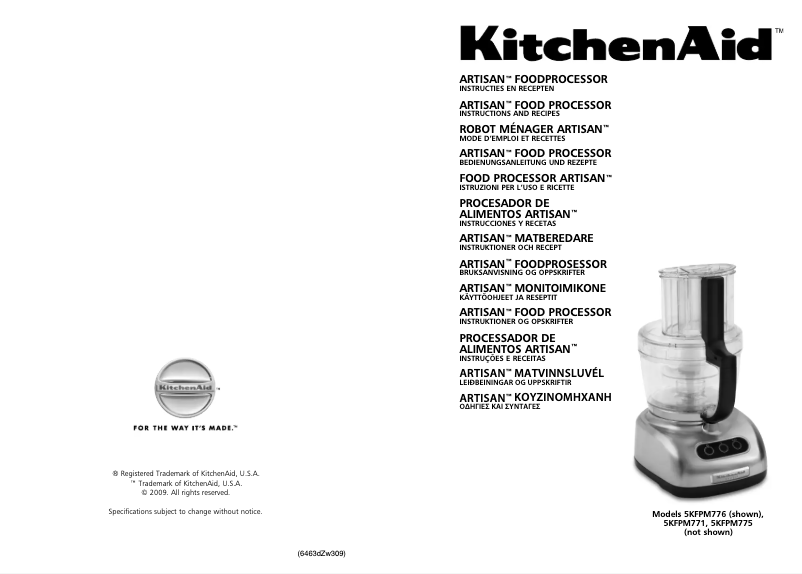 Page n°1 - Manuel utilisateur KitchenAid 5KFPM775