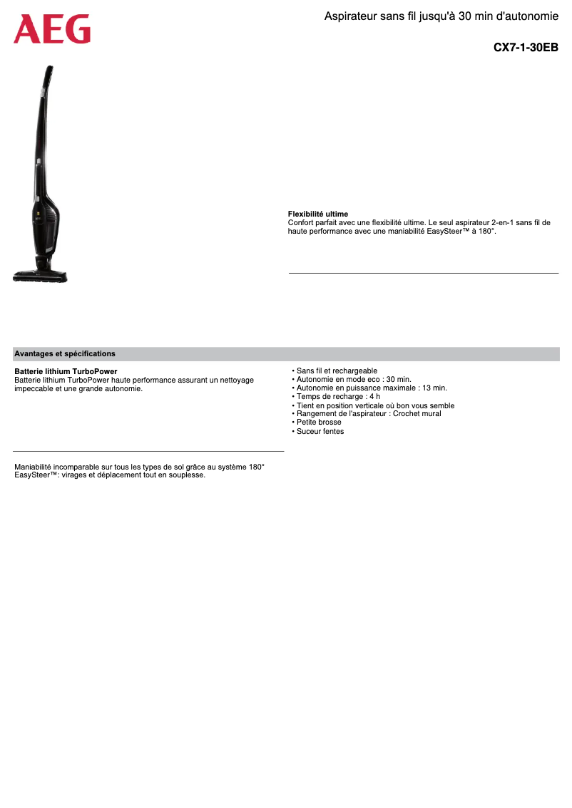 Page n°1 - Fiche technique AEG CX7 Classic