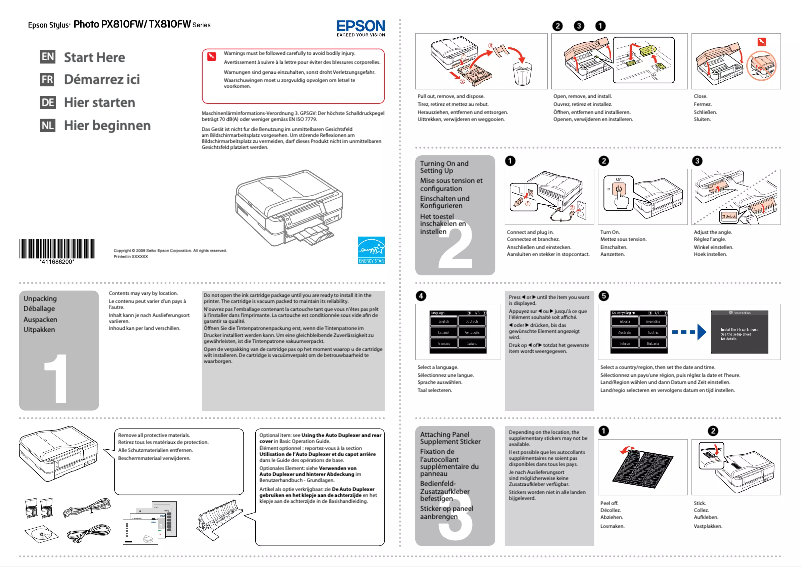 Image de la première page du manuel de l'appareil Stylus Photo PX810FW
