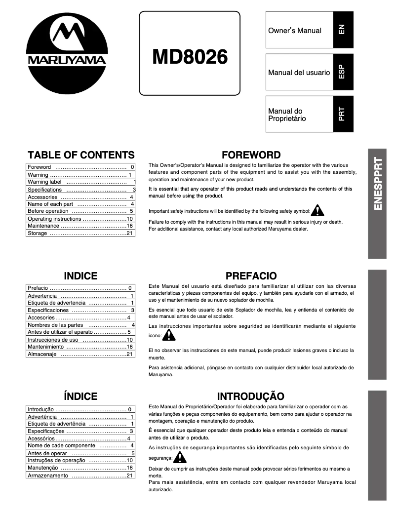 Page 1 de la notice Manuel utilisateur Maruyama MD8026
