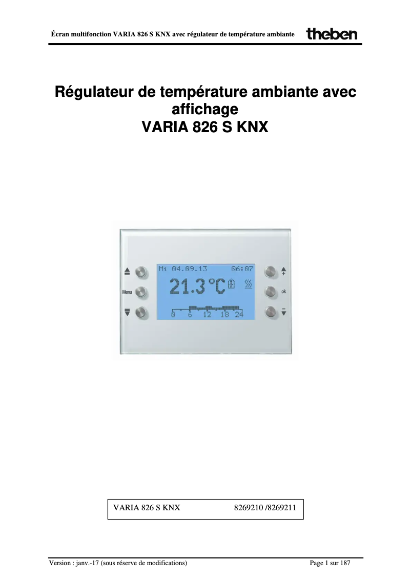 Page n°1 - Manuel utilisateur Theben VARIA 826 S WH KNX