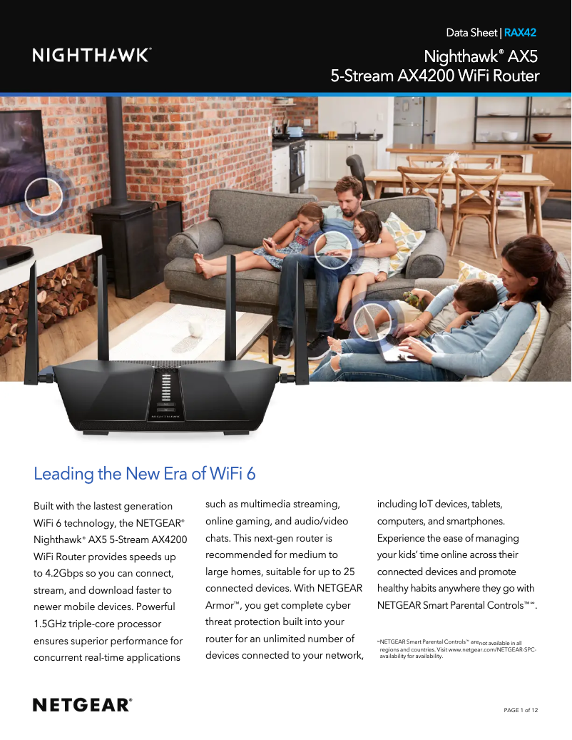 Page 1 de la notice Fiche technique Netgear Nighthawk RAX42v2