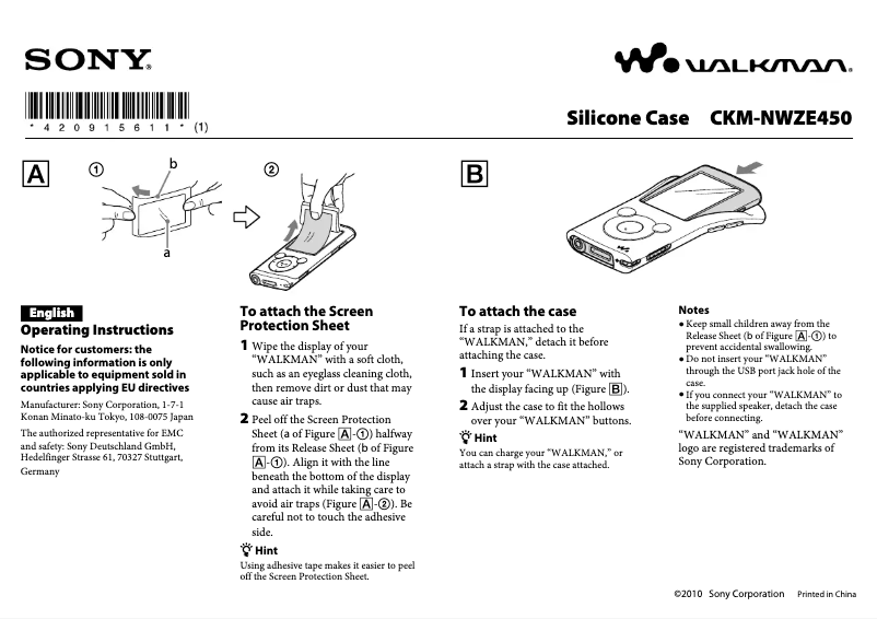 Page 1 de la notice Manuel utilisateur Sony CKM-NWZE450