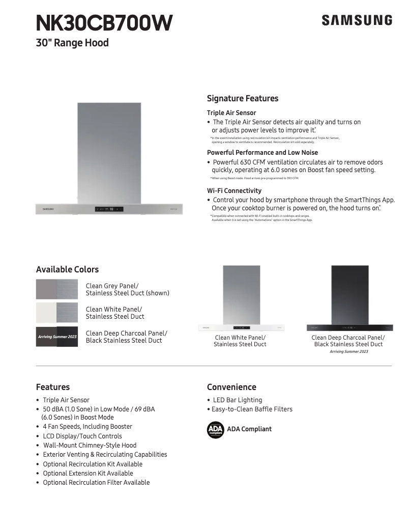 Page 1 de la notice Fiche technique Samsung NK30CB700W12