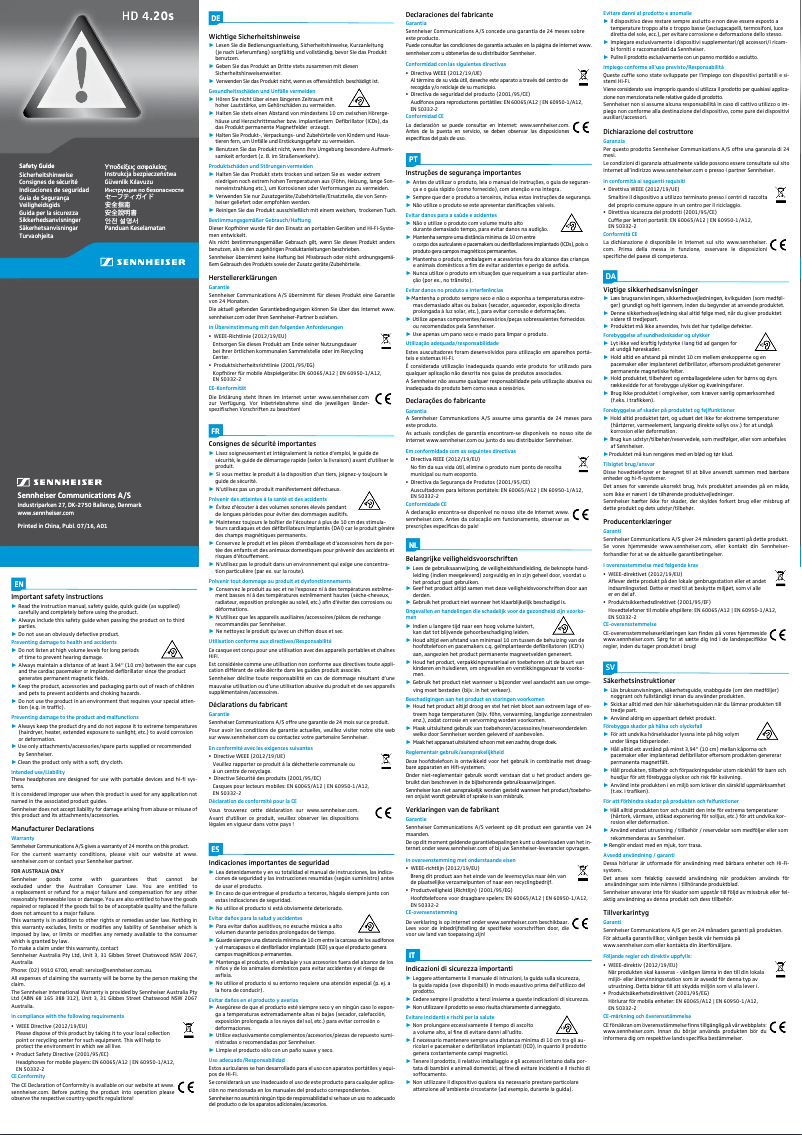 Page 1 de la notice Manuel utilisateur Sennheiser HD 4.20 S