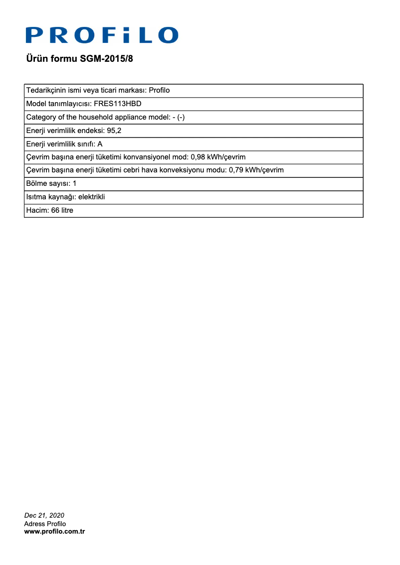 Page 1 de la notice Mode d'emploi Profilo FRES113HBD