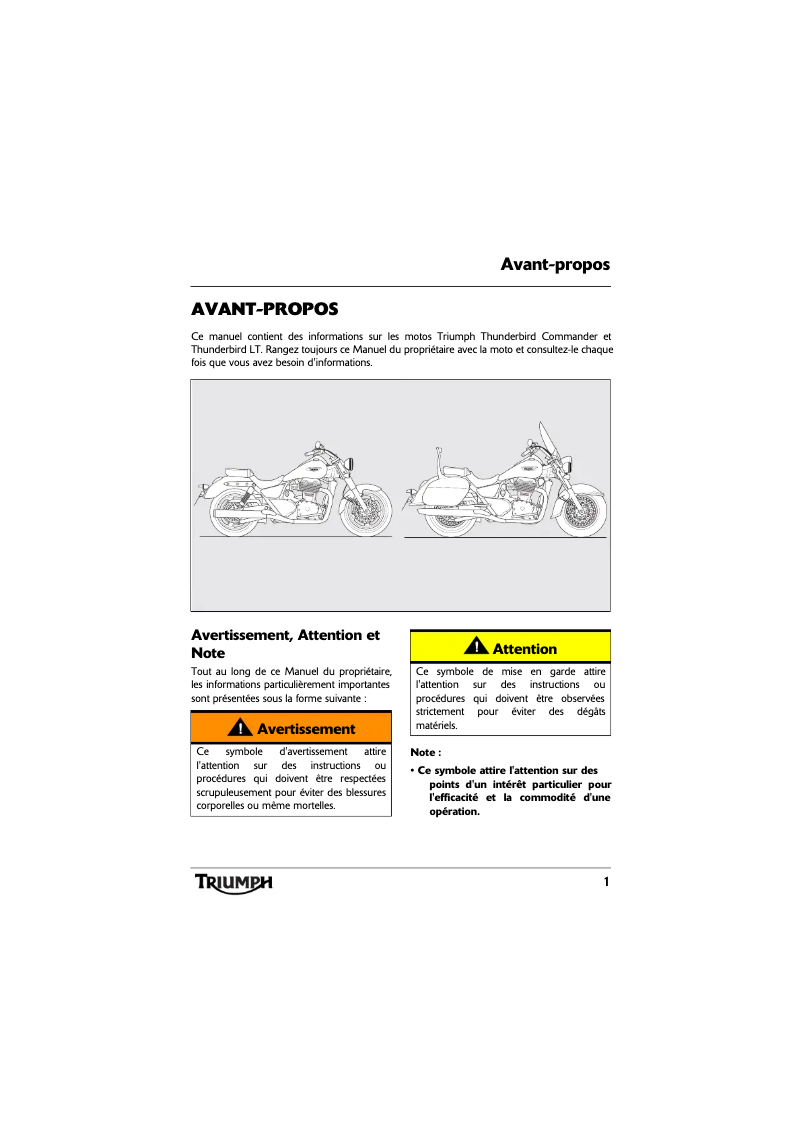 Page 1 de la notice Manuel utilisateur Triumph Thunderbird LT (2015)