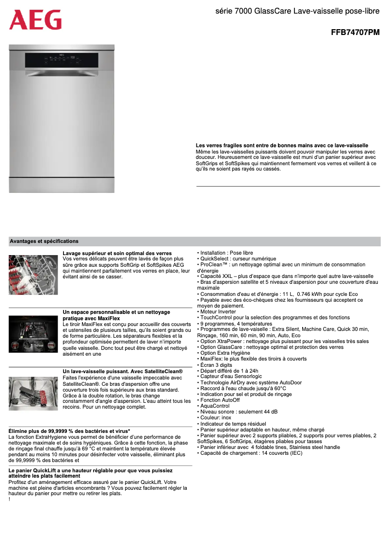 Page n°1 - Fiche technique AEG FFB74707PM