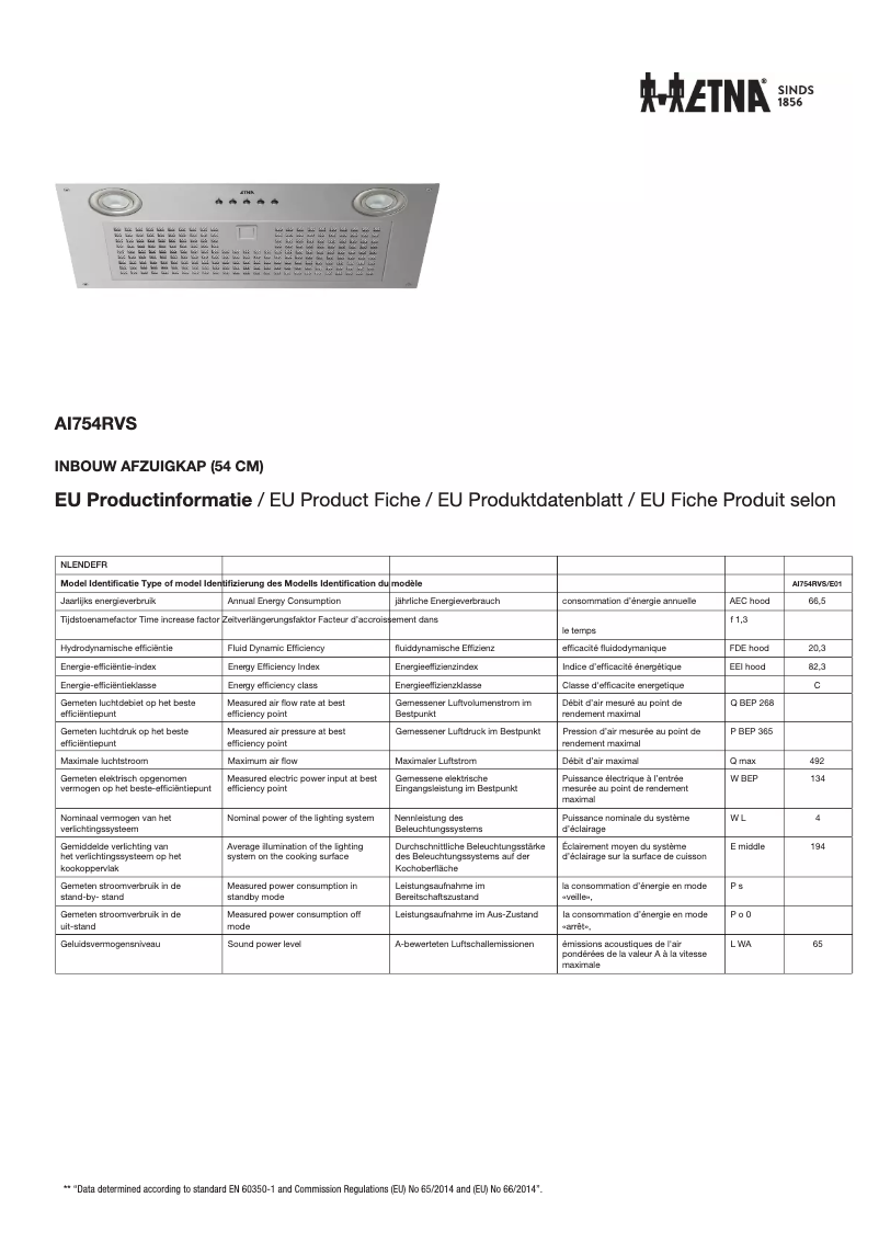 Page 1 de la notice Fiche technique Etna AI754RVS