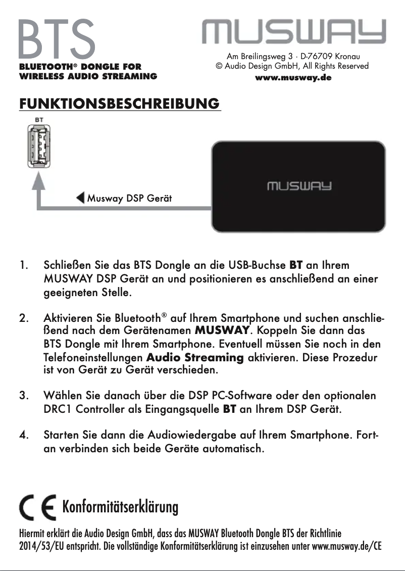 Page n°1 - Manuel utilisateur Musway BTS