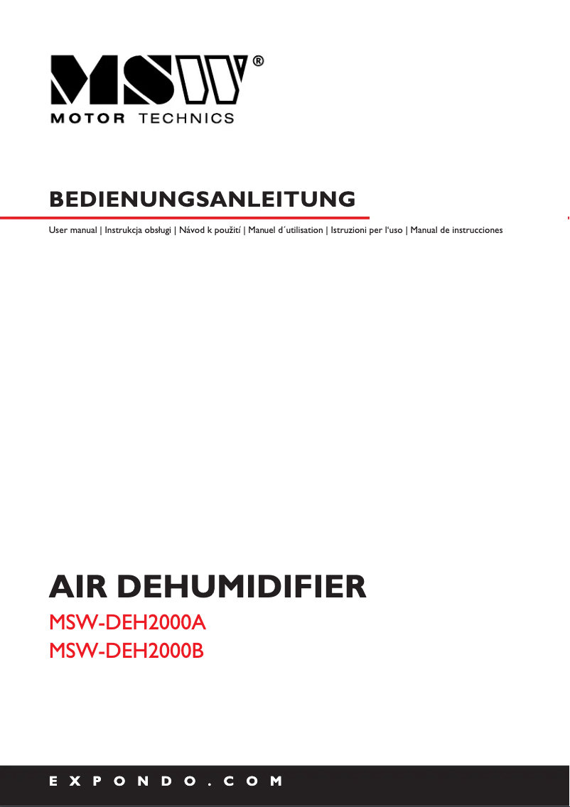 Image de la première page du manuel de l'appareil MSW-DEH2000A