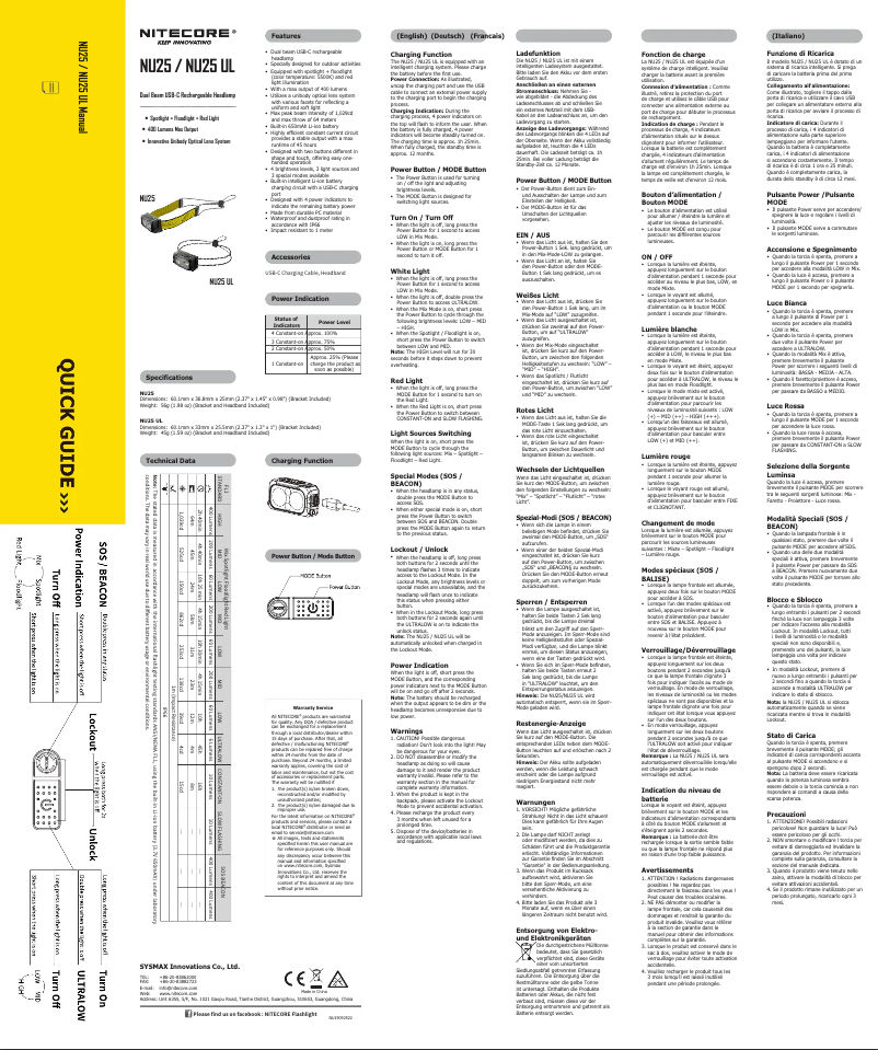 Page n°1 - Manuel utilisateur Nitecore NU25 UL