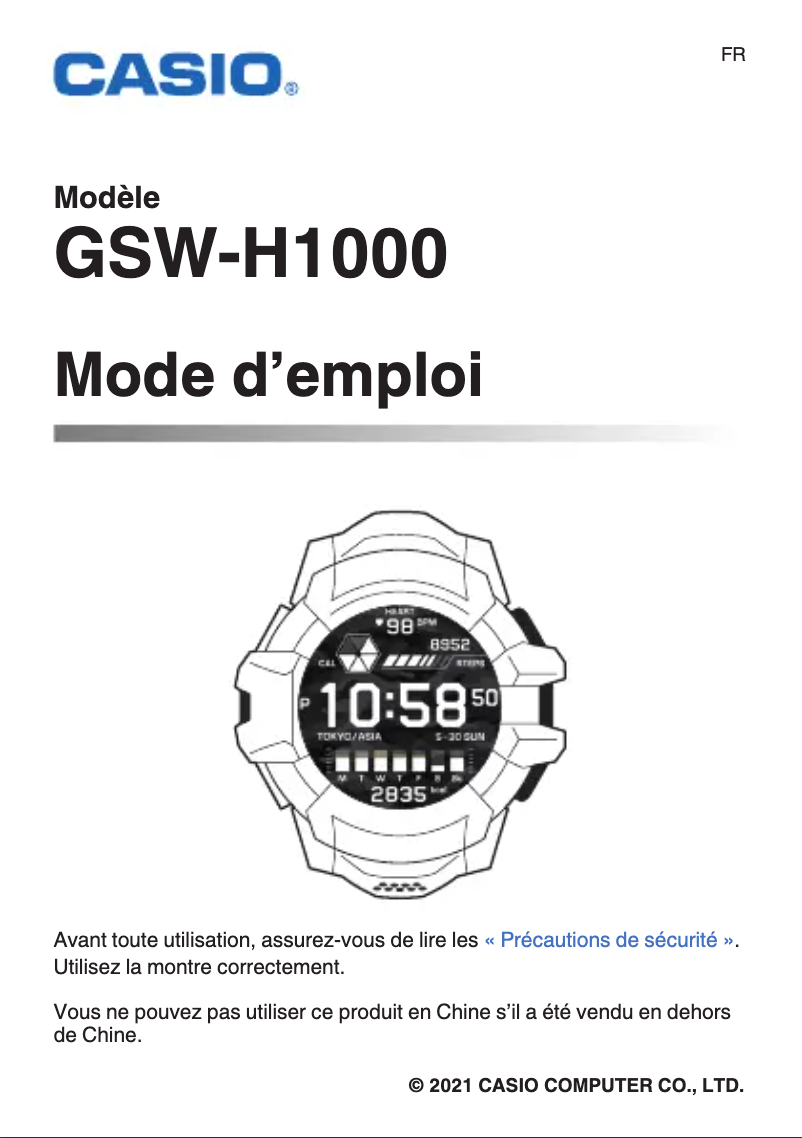 Page 1 de la notice Manuel utilisateur Casio G-Shock GSW-H1000