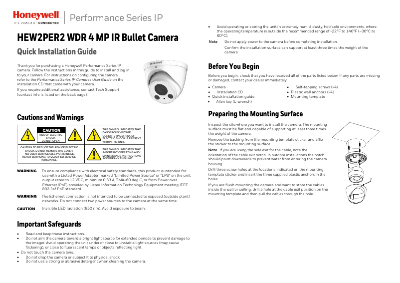 Page 1 de la notice Manuel utilisateur Honeywell Performance HEW2PER2