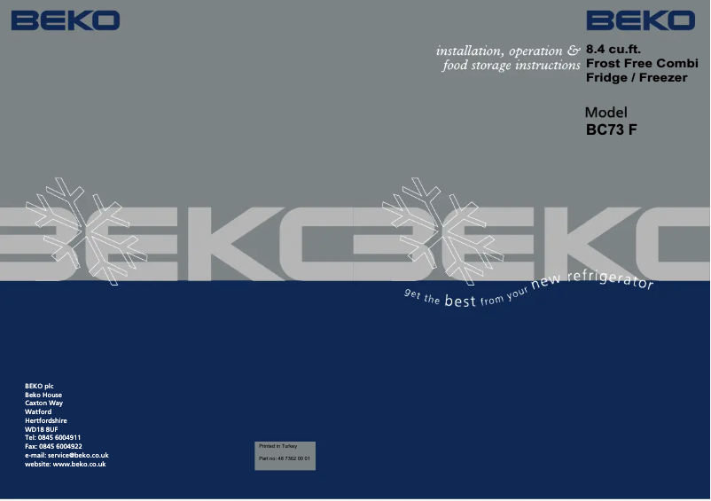 Page 1 de la notice Manuel utilisateur Beko BC 73 F