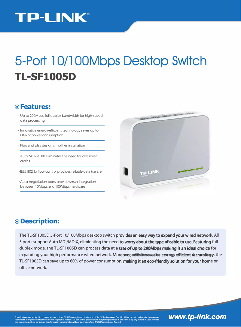Page n°1 - Brochure TP-Link TL-SF1005D
