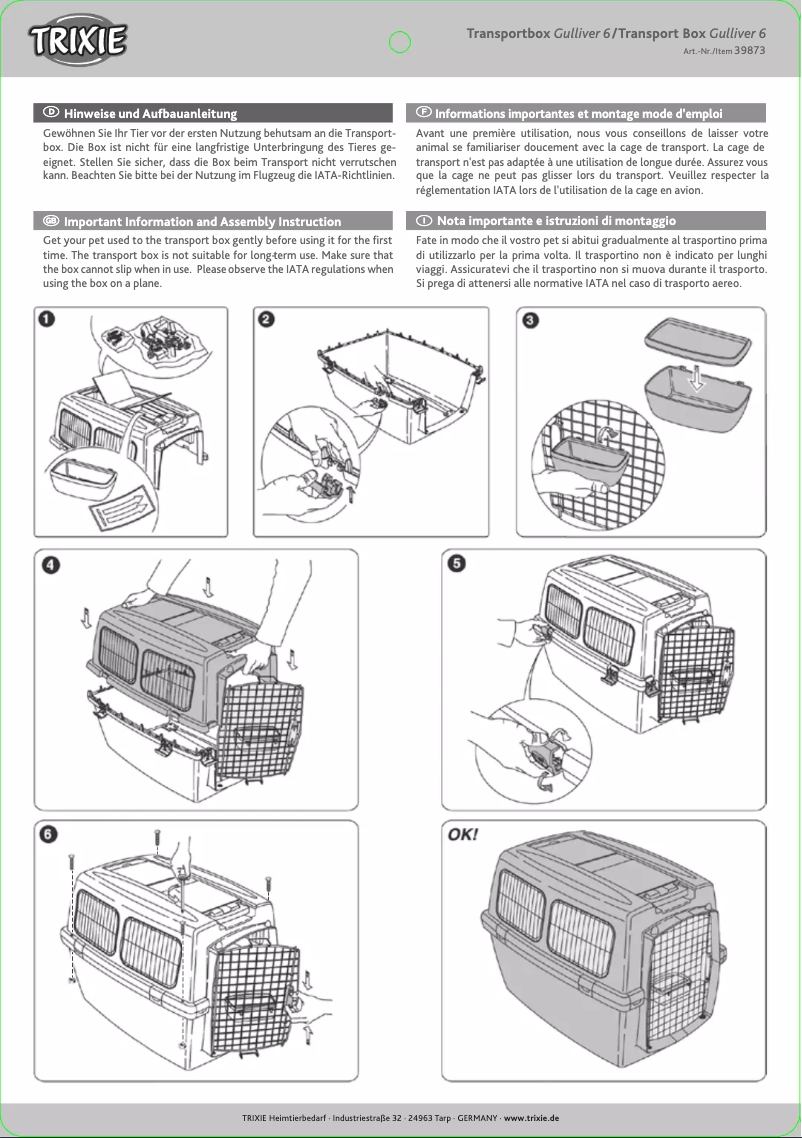 Image de la première page du manuel de l'appareil Transport box Gulliver 6