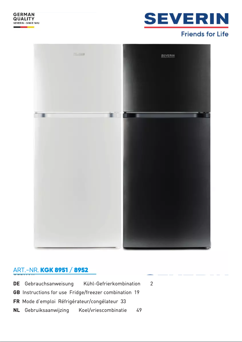 Page n°1 - Manuel utilisateur Severin KGK 8952
