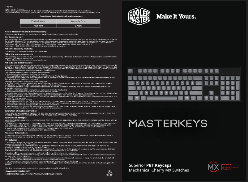 Image de la première page du manuel de l'appareil MasterKeys L