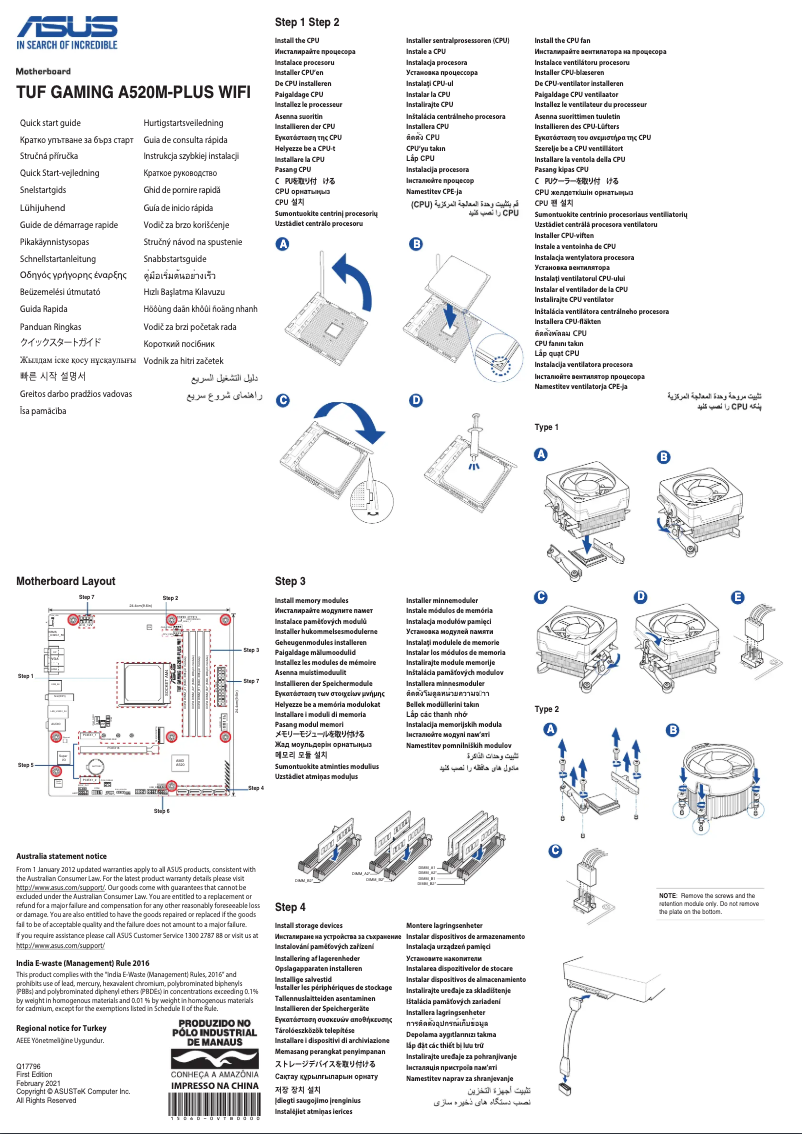 Page 1 de la notice Guide de démarrage rapide Asus TUF Gaming A520M-Plus WIFI