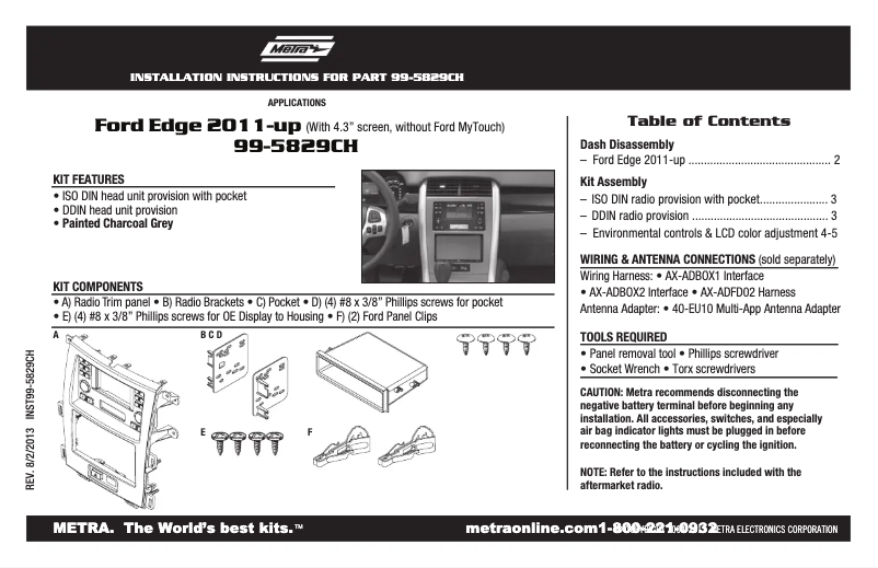 Page n°1 - Manuel utilisateur Metra 99-5829CH