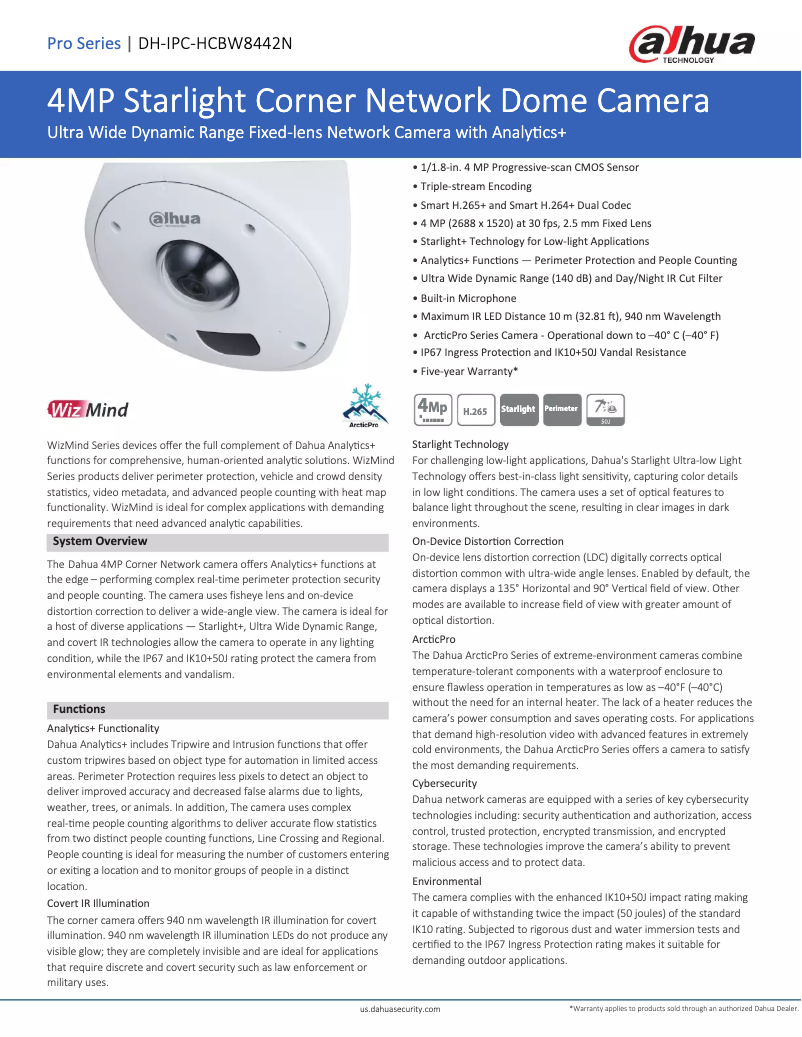 Page n°1 - Fiche technique Dahua Technology DH-IPC-HCBW8442N
