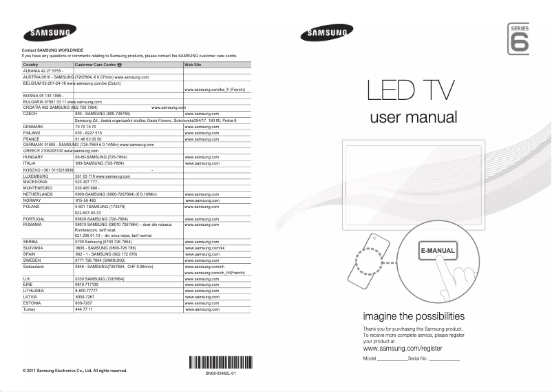 Page 1 de la notice Manuel utilisateur Samsung UE32D6577WK