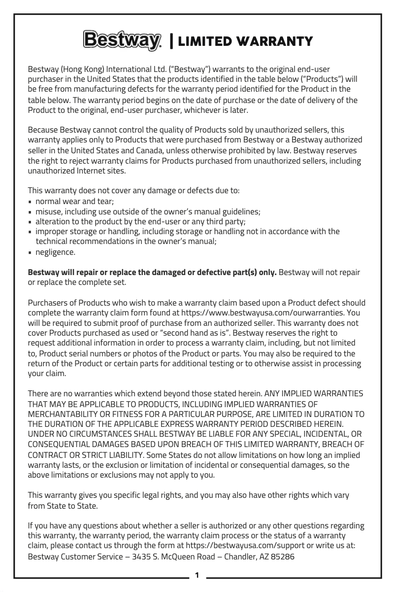 Page 1 de la notice Manuel utilisateur Bestway Coleman 13804