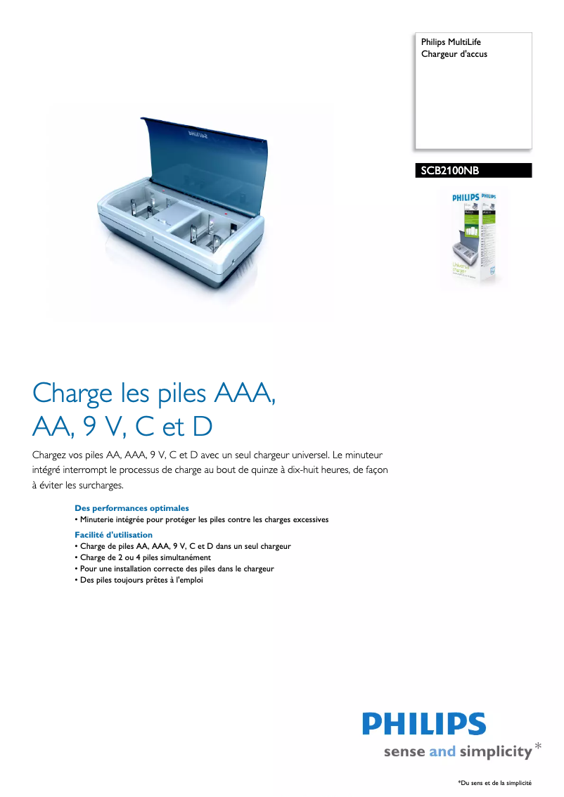 Page 1 de la notice Fiche technique Philips MultiLife SCB2100NB