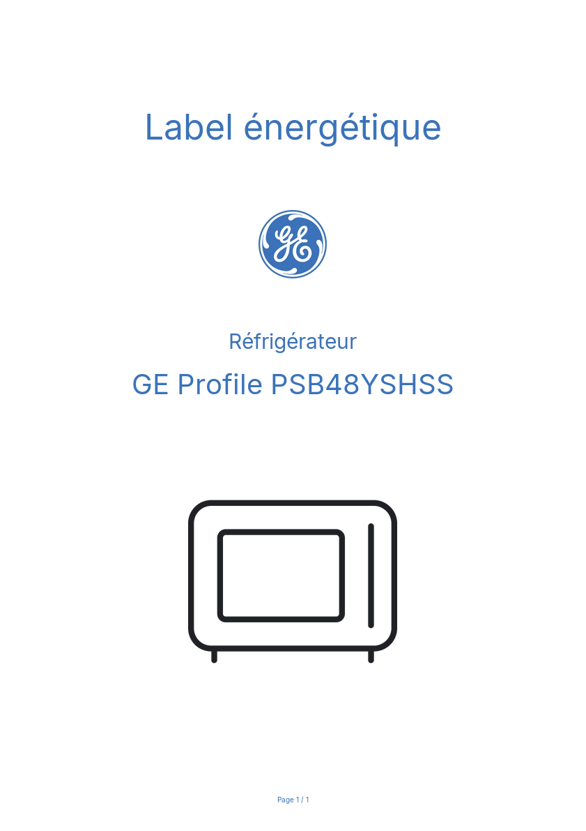 Page n°1 - Label énergétique GE Profile PSB48YSHSS