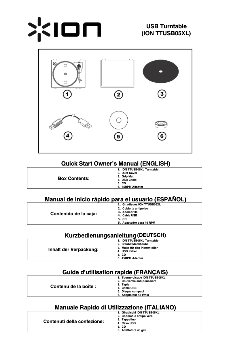 Page 1 de la notice Manuel utilisateur ION TTUSB05XL