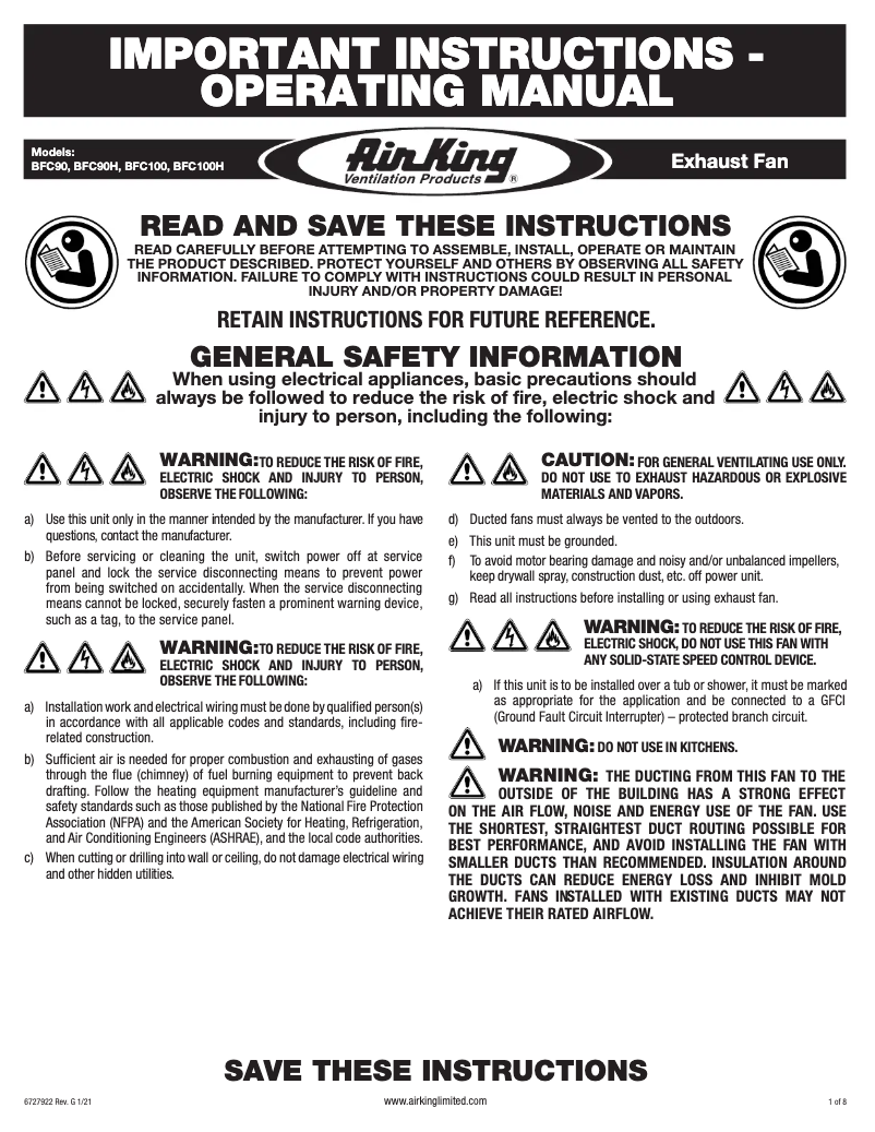 Page n°1 - Instructions / montage Air King BFC100H