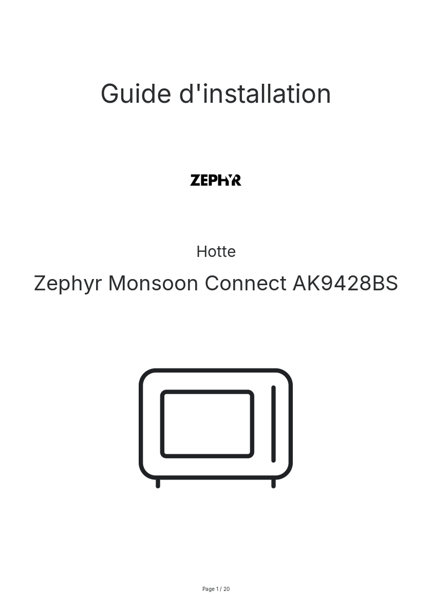 Page n°1 - Guide d'installation Zephyr Monsoon Connect AK9428BS