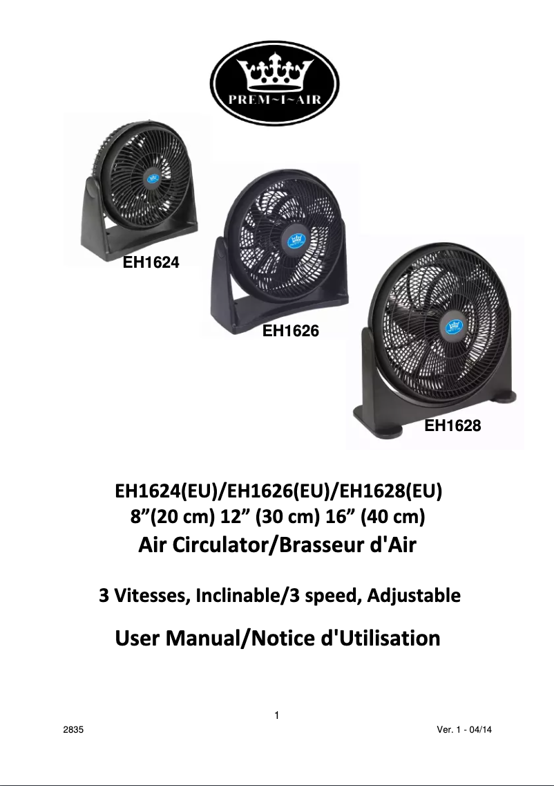 Page n°1 - Manuel utilisateur Prem-I-Air EH1626