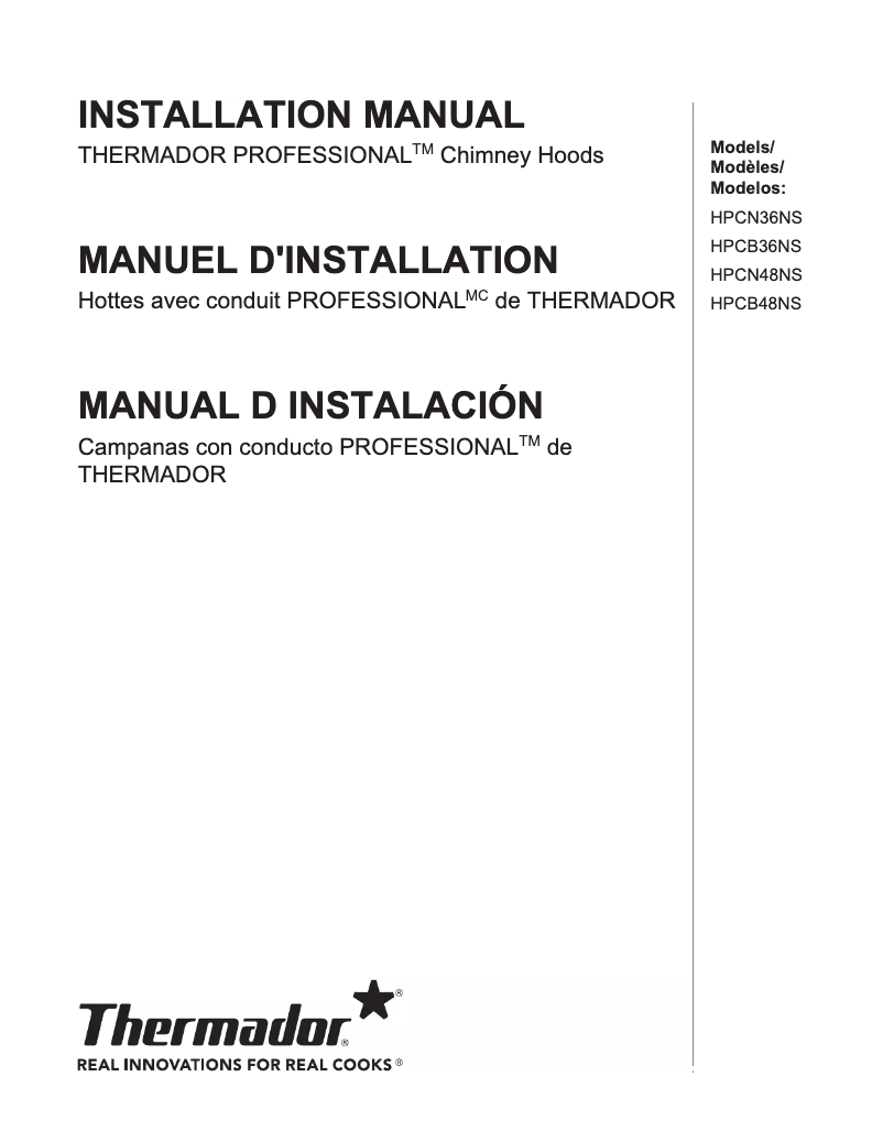 Página 1 del manual Guía de instalación Thermador HPCB48NS